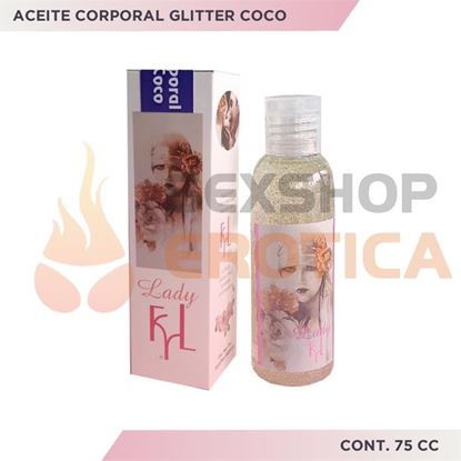 Aceite corporal con Glitter y aroma a coco 75cc